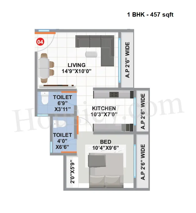 Nine SK Heights Unit plan - 457 sq.ft.